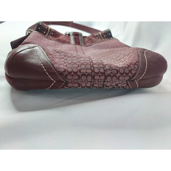 Coach Soho Signature Canvas Suede Shoulder Bag Burgundy Wine Western Country - Picture 13 of 16